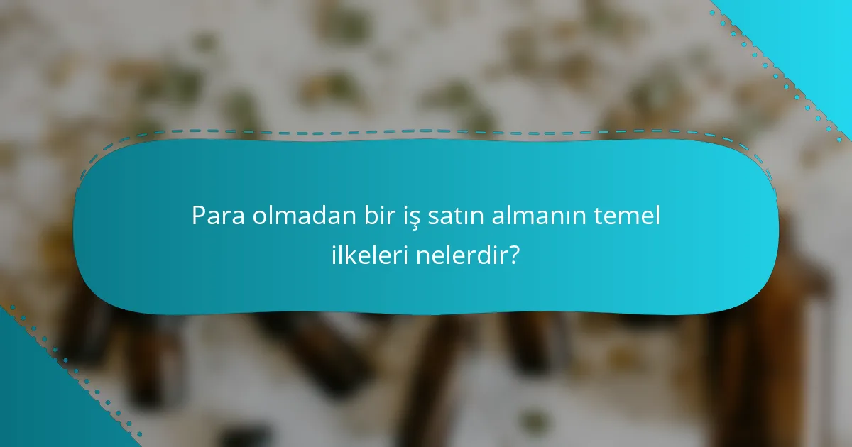 Para olmadan bir iş satın almanın temel ilkeleri nelerdir?